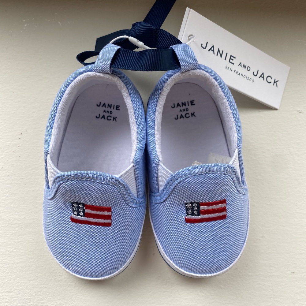Janie and Jack Embroidered Flag Canvas Baby Shoes